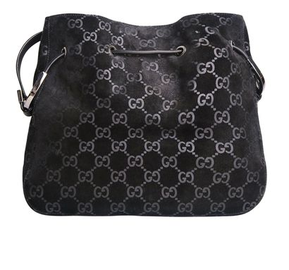 Vintage GG Bucket Bag, &pound;450, Handbags, Black, Suede, Front view